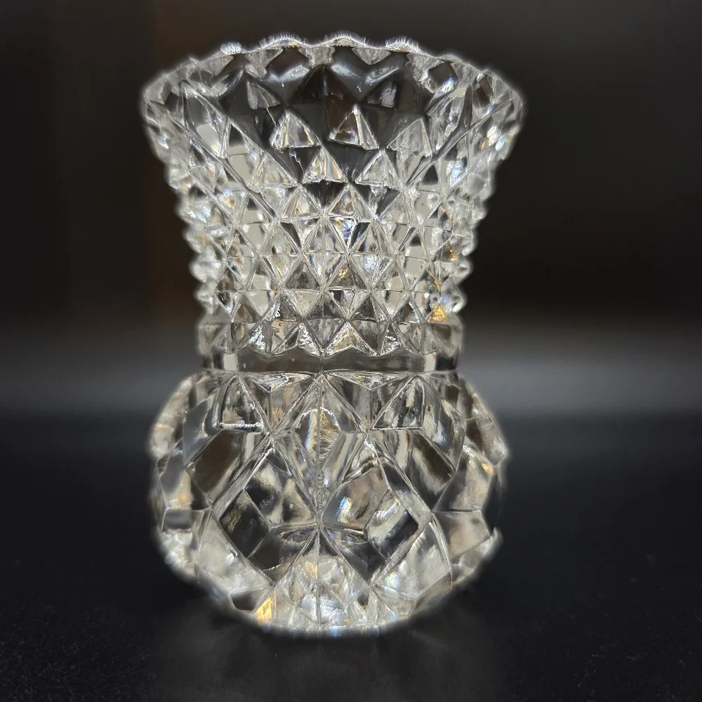 Vintage Cut Glass Toothpick Holder/Bud Vase Pineapple Pattern 2.5